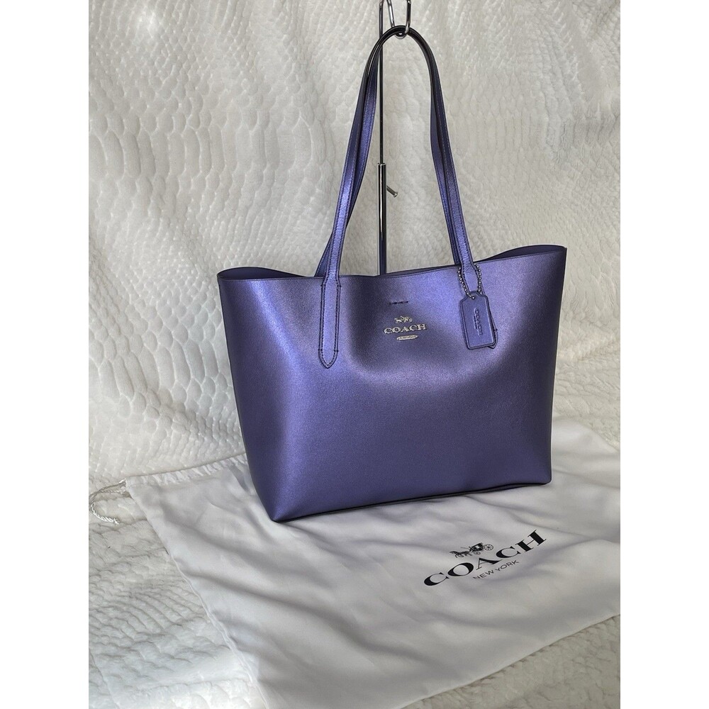 RARE Coach Avenue Carryall Tote F37871 Metallic Periwinkle Purple Leather EUC